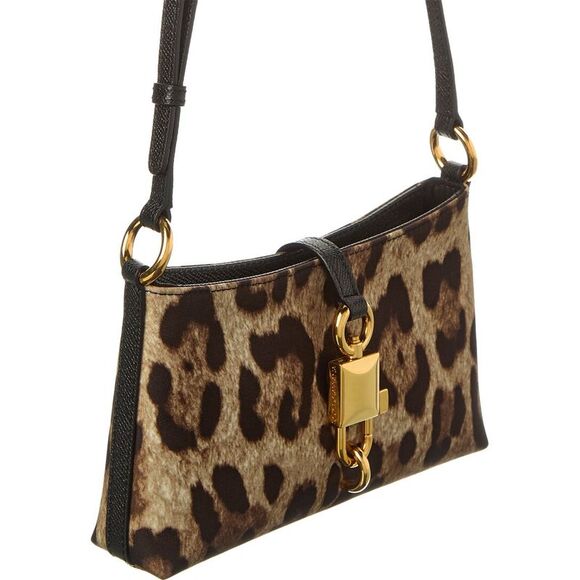 Dolce & Gabbana Lock Canvas & Leather Shoulder Bag, Brown - Picture 3 of 5